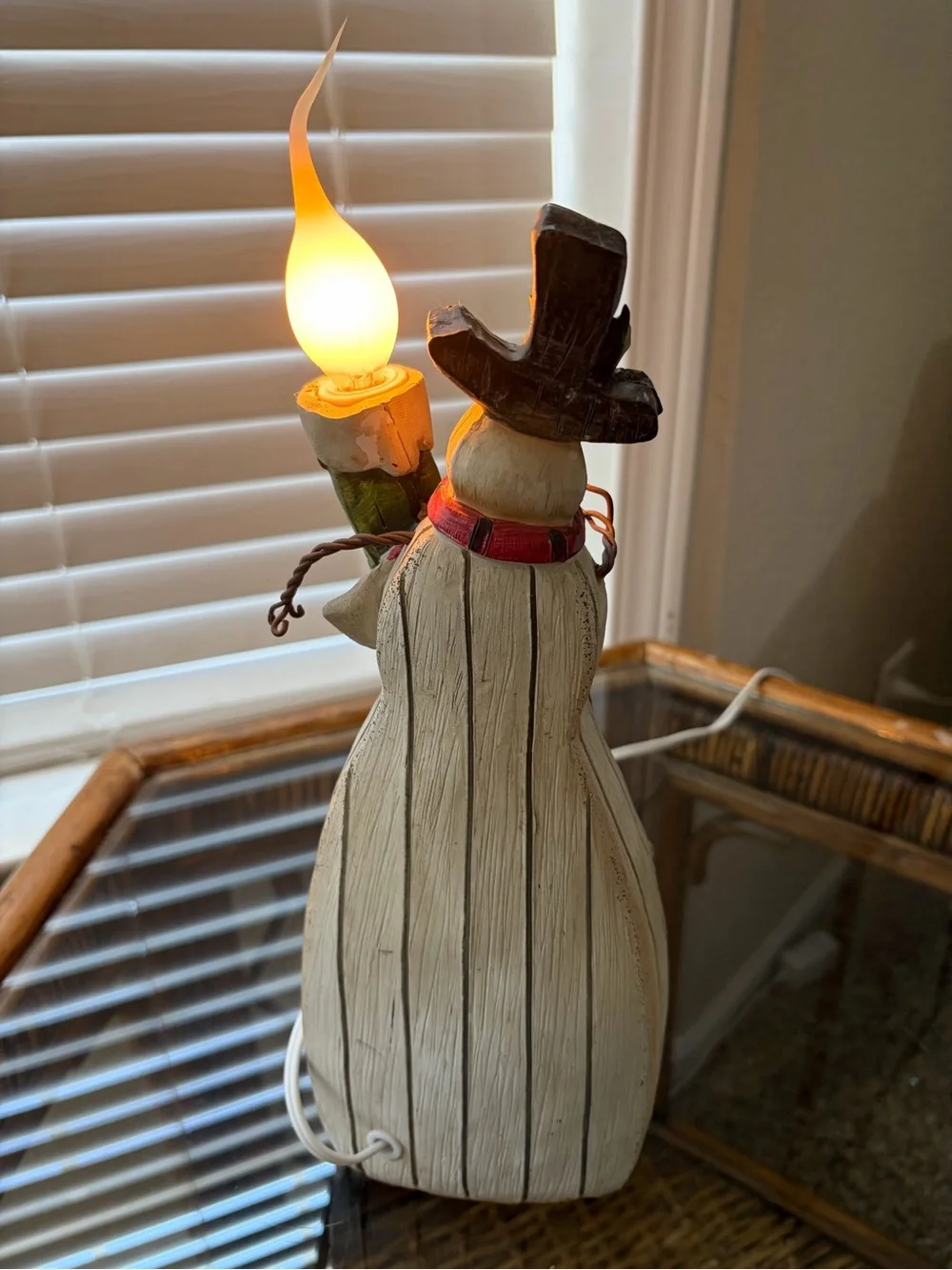 Vintage Snowman Night Light Table Lamp with Red Scarf
